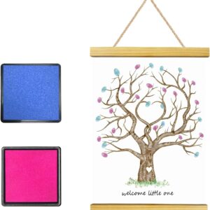11.8x15.7in Gender Reveal Fingerprint Tree Canvas Guest Books, Gender Reveal Party Decorations Gifts Ideas, Baby Shower Party Gender Reveal Games for Guests