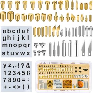 62Pcs Wood Burning Tips, Professional Wood Burning Pen Tips and Alphabet Number Stencils Set, Perfect Wood Burning Embossing Carving DIY Crafts Tool for Adults Beginners