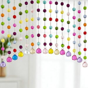 Acrylic Multicolor Beaded Door Curtain, Self-Adhesive Door String Beads Curtains for Doorways Hippie Window Closet Door Way Bead Hangings Curtain Arched Bedroom Hallway String Curtains(20 Strings)