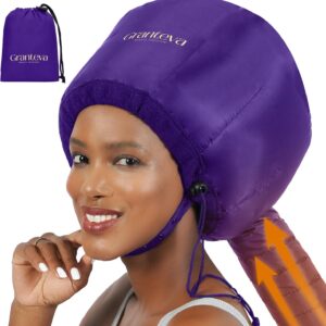 Bonnet Hair Dryer Attachment w/A Headband Integrated that Reduces Heat Around Ears & Neck - Diffuser Cap for Hair Dryer Curly Hair, Speeds Up Drying Time, Deep Conditioning at Home - Large (Purple)