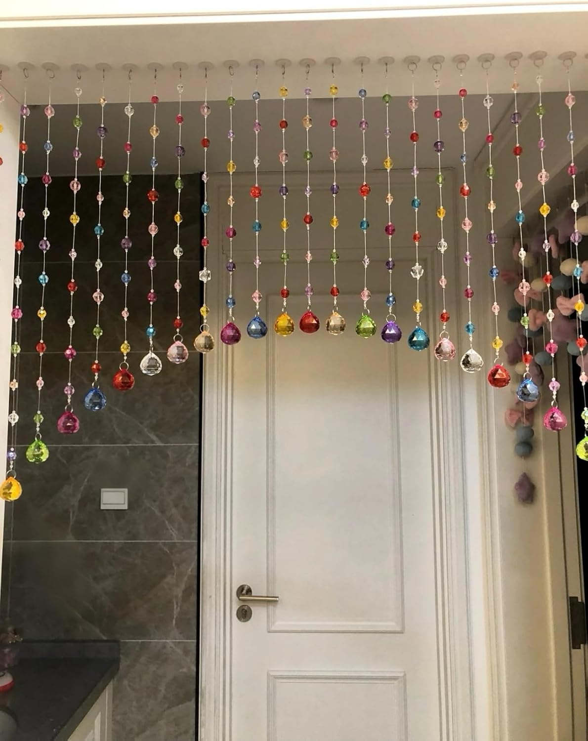 Crystal Beaded Curtain, Multicolour Hanging Door Decoration with Acrylic Balls, Rainbow String Room Divider