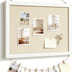 DOLLAR BOSS Double-Sided Bulletin Boards with Linen, 16"x12" 1PC Cork Board | Corkboards for Walls, Small Pin Board, Wood Framed, Decorative Hanging, For Home Kitchen Office, 10 Pushpins 10 Clips