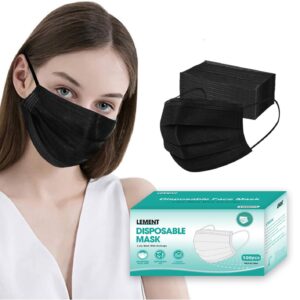 LEMENT 100 Pcs Disposable Face Masks,3 Ply Face Masks Black Disposable Mask