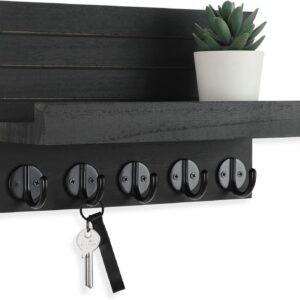 Lwenki Key Holder for Wall, Decorative Key and Mail Holder with Shelf Has Large Hooks for Bags, Coats, Umbrella – Paulownia Wood Key Hanger with Mounting Hardware