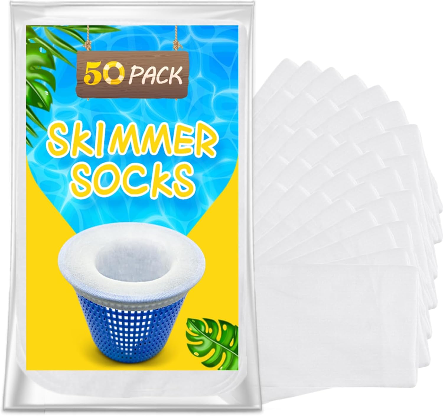 ROMIVO 50 Pack Pool Filter Skimmer Socks - Pool Socks for Skimmer Basket | Ultra Fine Mesh Liner pool Socks Catches Hair, Debris and Leaves, Pool Skimmer