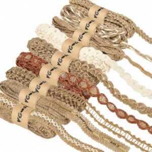 VGOODALL 9Rolls Jute Ribbons Lace Craft Ribbon, 18Meters Rustic Burlap Trim | Natural Cotton and Jute Blend, Perfect for Gift Wrapping, DIY Crafts, Holiday Parties, and Rustic Wedding Decorations